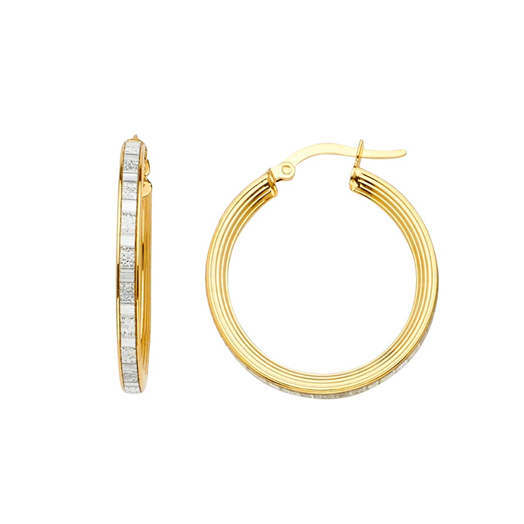 14k Two Tone Gold 2mm Glitter Round Hoop Earrings
